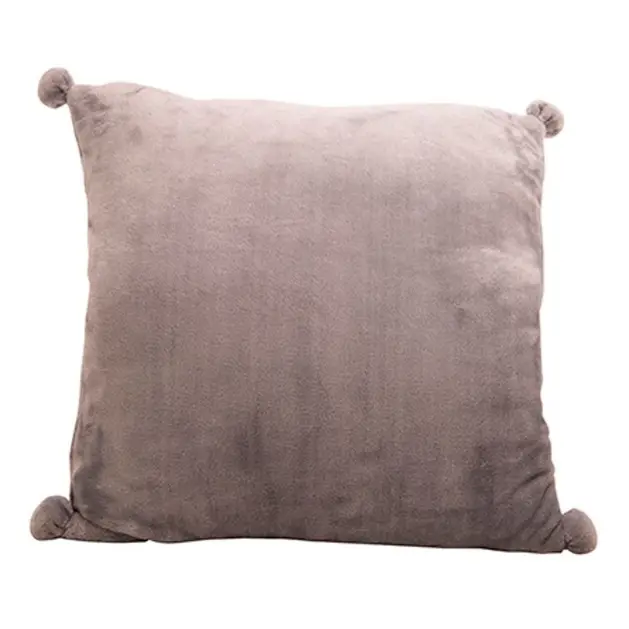 KUSSEN POLYESTER 45X45CM POMPON GRIJS -P- -F-