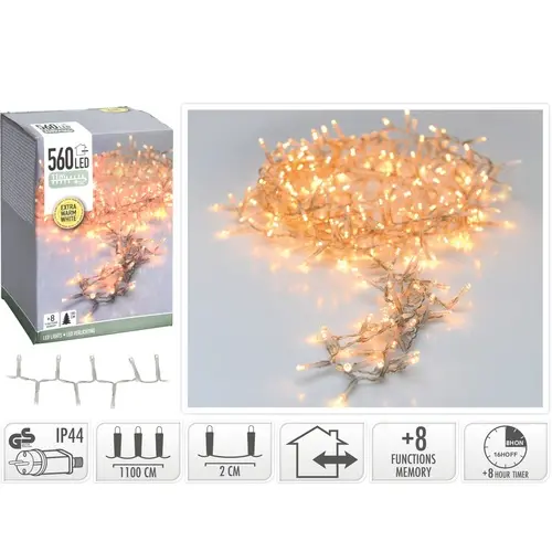 KVL BUI MICROCLUSTER SN:TRANSP. 11M 560LED 8F TIMER XWW
