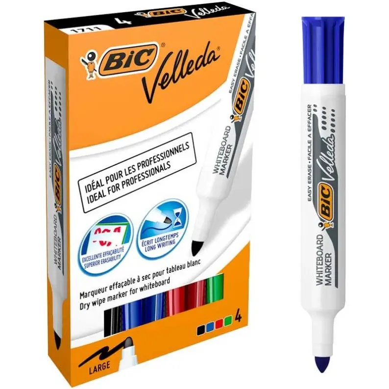 BIC VELLEDA WHITEBOARDMARKERS S/4 RONDE PUNT