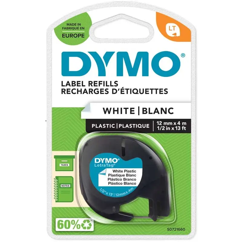 DYMO TAPE LETRATAG PLASTIC PARELWIT