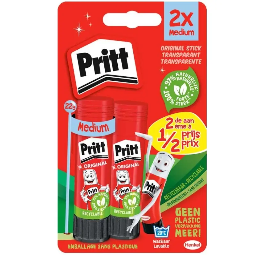 PRITT STICK 2X22GR 2DE AAN HALVE PRIJS