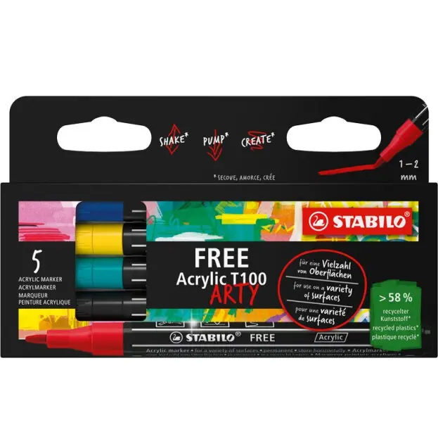 STABILO BOSS ACRYLMARKER S/5 T100 KLEUR ASS