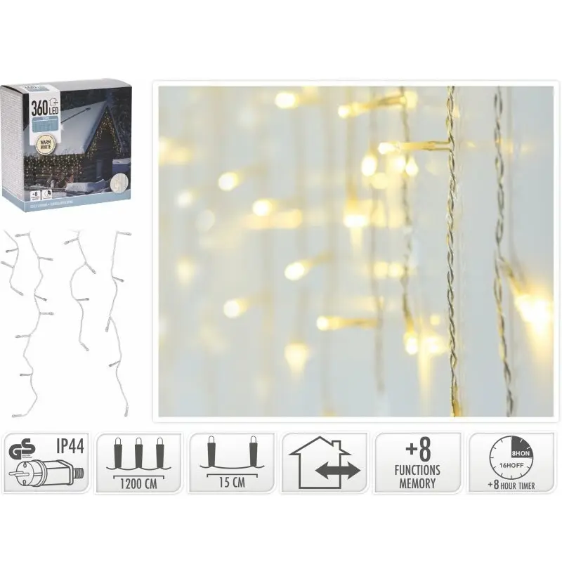 KVL BUI IJSLICHT SN:TRANSP. 12M 360LED 8F TIMER