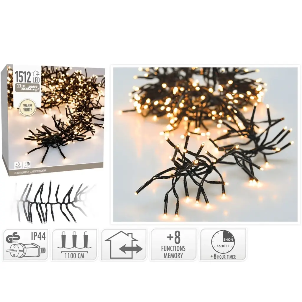KVL BUI CLUSTER SN:ZWART 11M 1512LED 8F TIMER