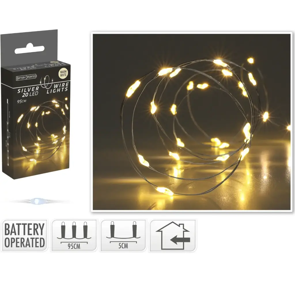 KVL BIN DR:ZILVER 95CM 20MICROLED (EX.2AA)