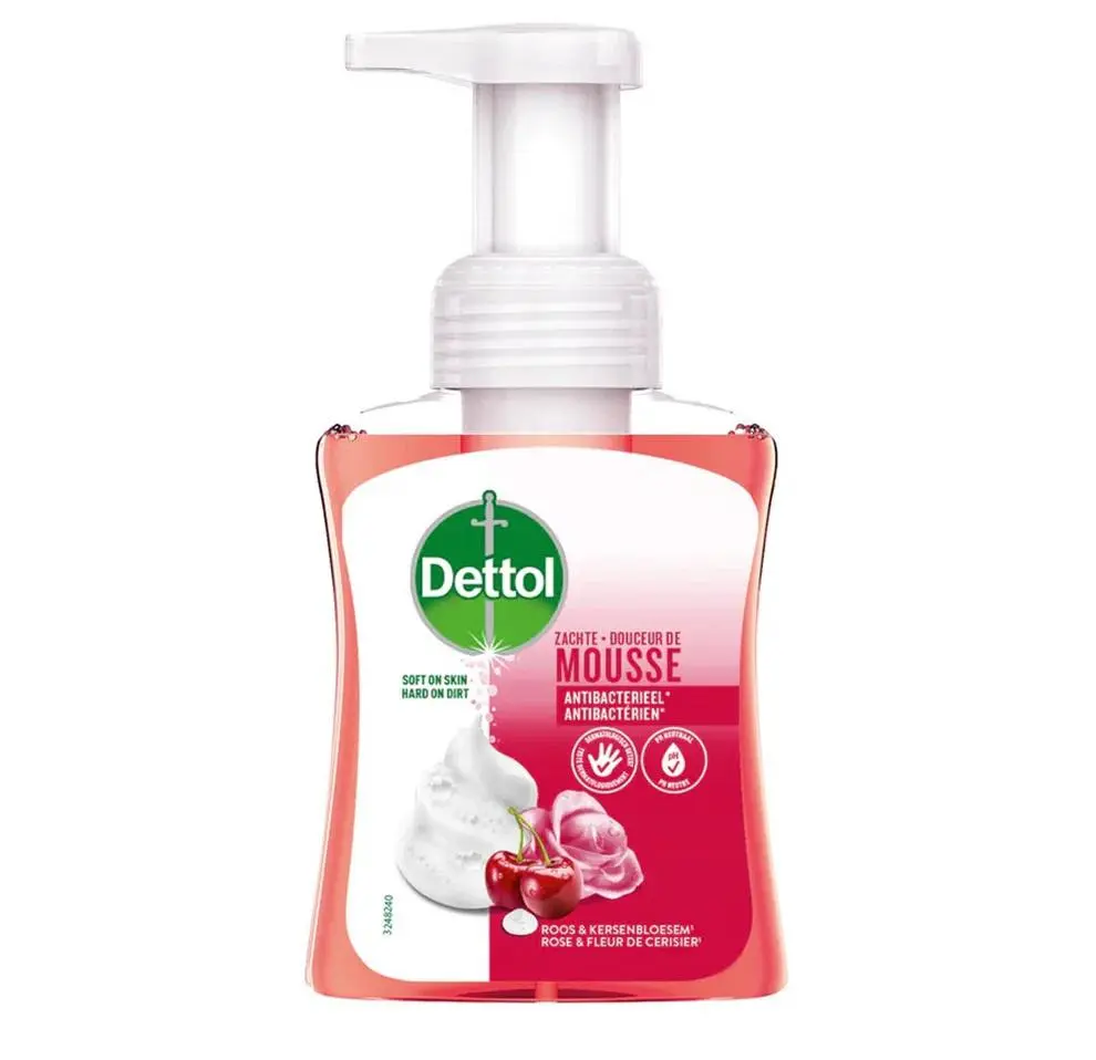 DETTOL HANDZEEP POMP MOUSSE 250ML ROOS & KERSENBLOESEM