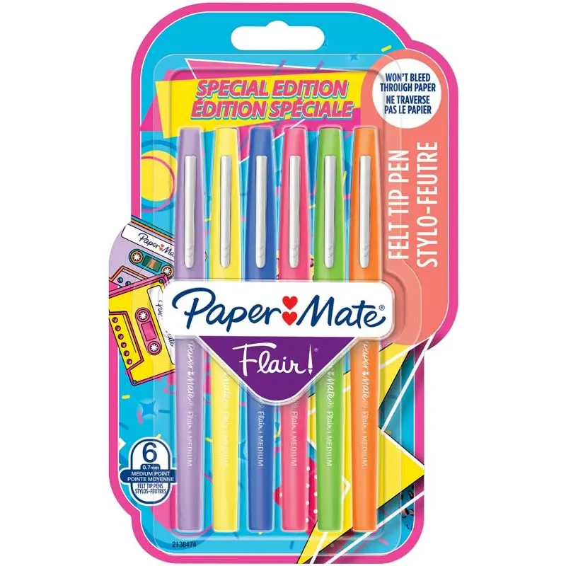 PAPER MATE PEN FINELINER FLAIR S/6 RETRO KLEUREN -LOT-