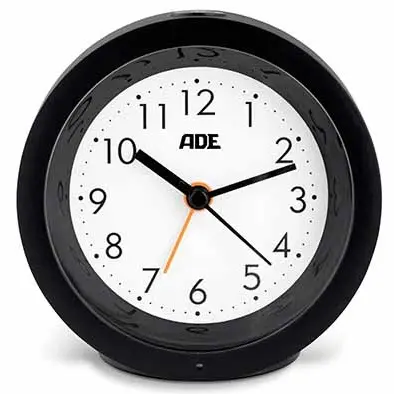 ADE ALARMKLOK ANALOOG SILENT M/LICHT ZWART (IN.2AA)