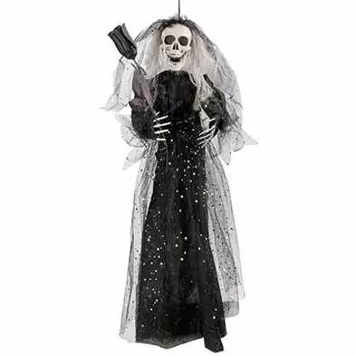 HALLOWEEN SKELET BRUID TEXTIEL 69X10XH87CM ZWART M/LED (IN.3XLR44)
