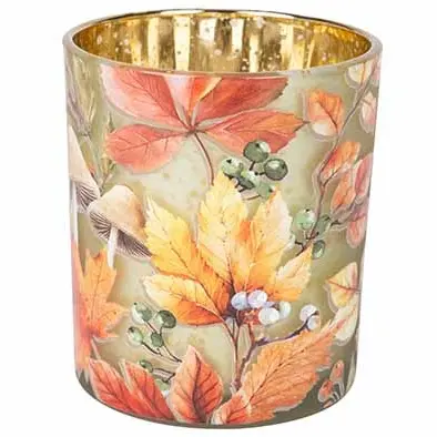 CO&TR TL-HOUDER LEAFS GLAS 9X9XH10CM OR/GR