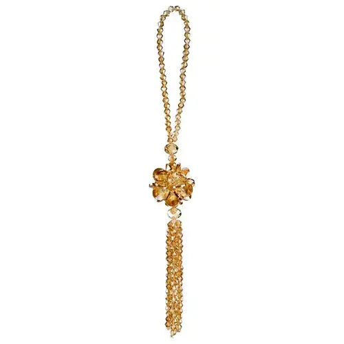 KERST HANGER GLAS KRISTAL BLOEM MET TASSEL L21.5CM CAMEL