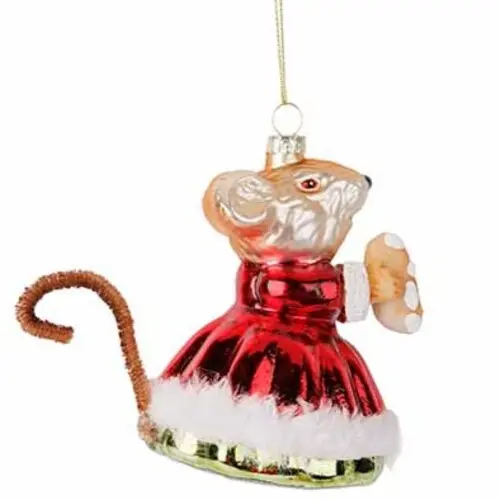KERST HANGER MUIS GLAS 7X10CM ROOD-MULTI KLEUREN