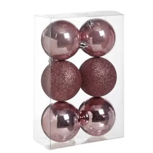 KERSTBAL KUNSTSTOF D8CM S/6 MIX GLANS-MAT-GLITTER