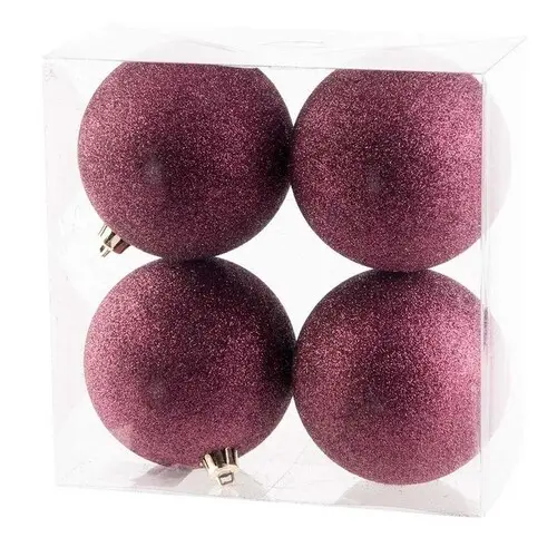 KERSTBAL KUNSTSTOF D10CM S/4 GLITTER AUBERGINE