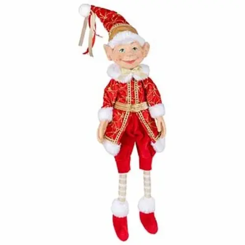 KERST ELF ZITTEND TEXTIEL 70CM ROOD-WIT