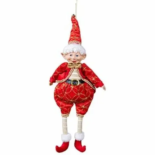 KERST ELF TEXTIEL HANGER 40CM ROOD-WIT