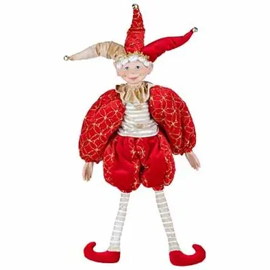 KERST ELF ZITTEND TEXTIEL 82CM ROOD-WIT