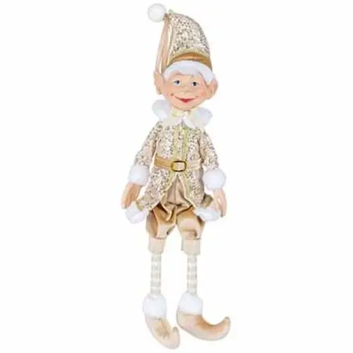 KERST ELF TEXTIEL ZITTEND 70CM WIT-GOUD