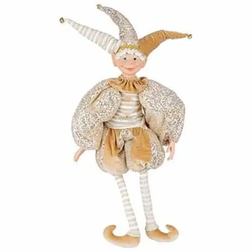 KERST ELF TEXTIEL ZITTEND 82CM WIT-GOUD