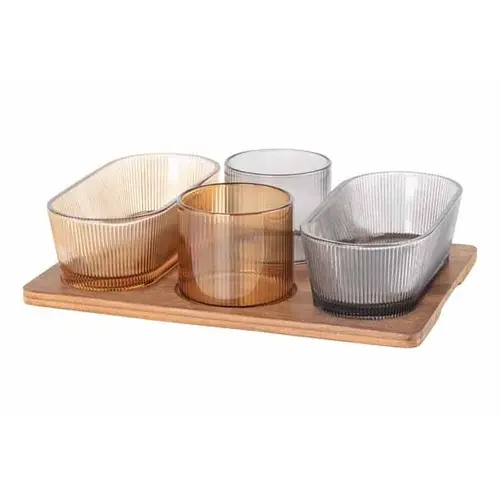 CO&TR APEROSET SOLUNA 5DLG PLANK 25X17.8CM +4 GLAASJES
