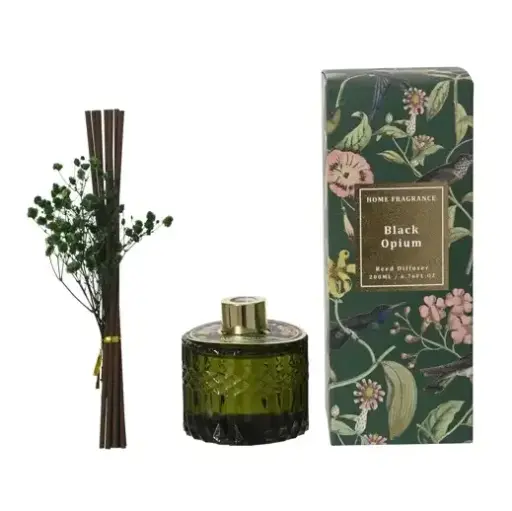 GEURSET GLAS M/STOKJES & BLOEMEN GEUR/KLEUR ASS3