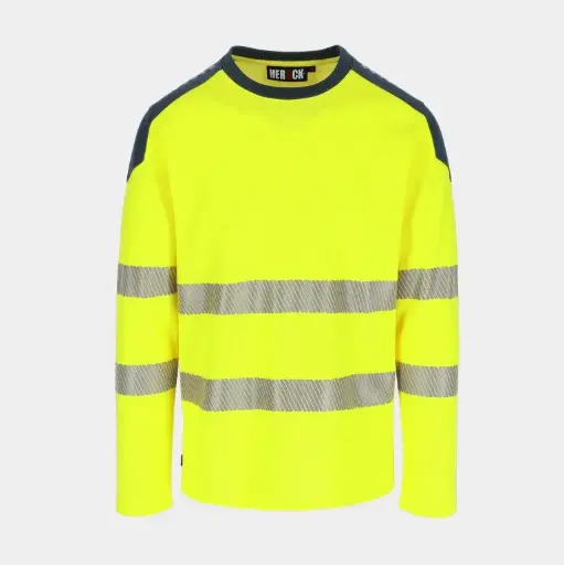 HEROCK T-SHIRT LANGE MOUW LUNAR HI-VIS GEEL-MARINE