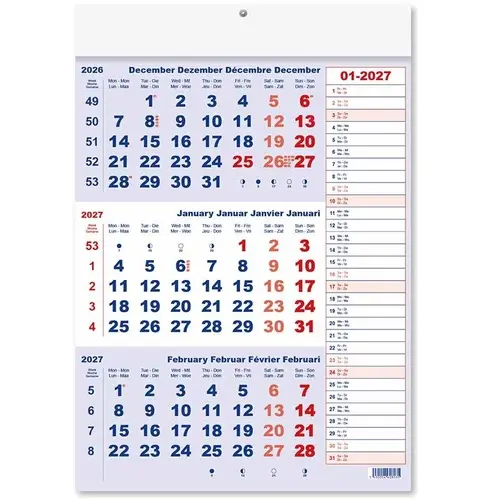 [859527] 3-MAANDKALENDER DAGAANWIJZER NOTA 30X42CM 4-TALIG
