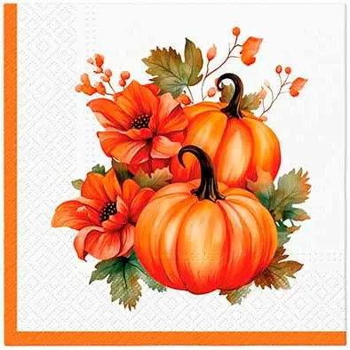 [861177] PAW SERVIETTEN 33X33CM S/20 PUMPKIN WITH FLOWERS