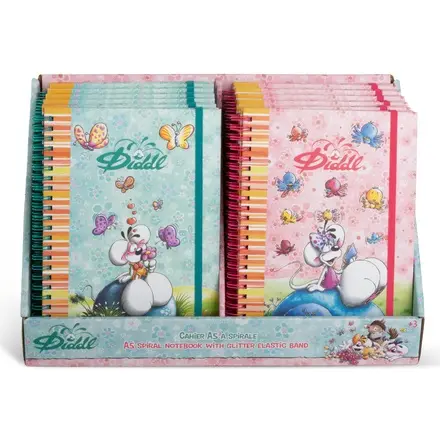 [877534] DIDDL NOTITIEBOEK A5 SPIRAAL M/GLITTER & ELASTIEK BAND ASS2