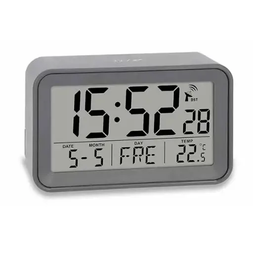 [881525] ADE ALARMKLOK DIGITAAL RADIOGESTUURD M/LICHT D.GRIJS (IN.2AAA)