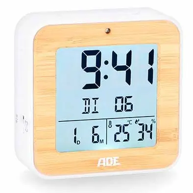 [881599] ADE ALARMKLOK DIGITAAL RADIOGESTUURD M/LICHT BAMBOE (IN.2AA)