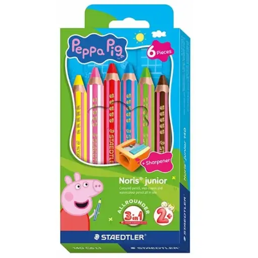 [883037] STEADLER KLEURPOTLODEN NORIS JUNIOR 6ST PEPPA PIG
