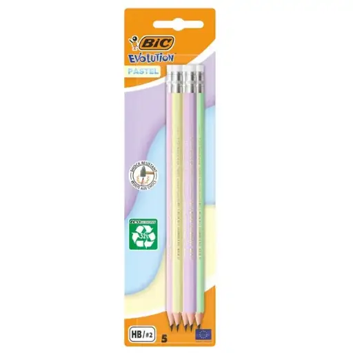 [883948] BIC GRAFIETPOTLOOD EVOLUTION PASTEL HB 5ST M/GOMTOP