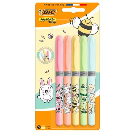 [883975] BIC MARKEERSTIFT HIGHLIGHTER GRIP 1.6-3.3MM S/5 KAWAI PASTEL