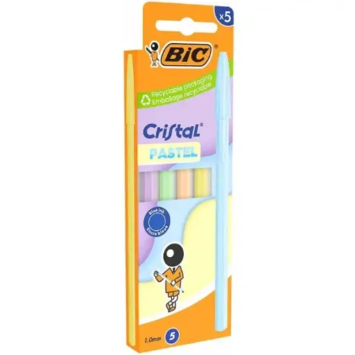 [883993] BIC BALPEN CRISTAL PASTEL MEDIUM 1MM 5ST MIX KLEUR