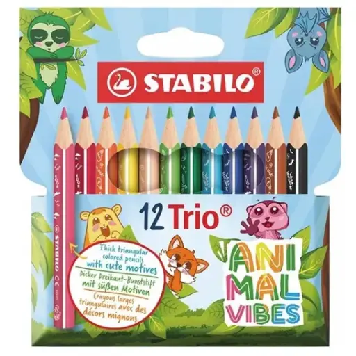 [884172] STABILO KLEURPOTLODEN TRIO THICK S/12 ANIMAL VIBES