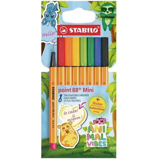 [884180] STABILO FINELINER 88 MINI S/8 ANIMAL VIBES +STICKER