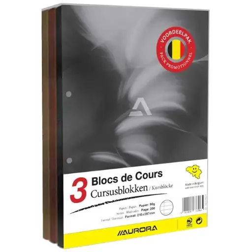 [886577] AURORA CURSUSBLOK 90GR A4 GELIJND S/3 