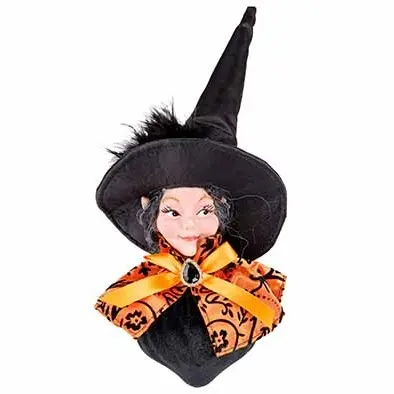[886698] CO&TR HEKSENHOOFD DELUXE HANGEND TEXTIEL 13X13XH30CM ZWART/ORANJE