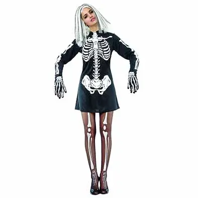 [887052] CO&TR HALLO. KOSTUUM SKELETON GIRL ADULT ONESIZE ZW/WIT