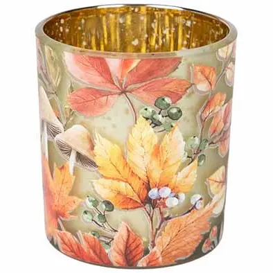 [887074] CO&TR TL-HOUDER LEAFS GLAS 7X7XH8CM OR/GR