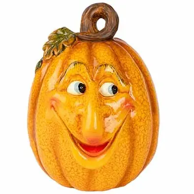 [887769] CO&TR BEELD POMPOEN KERAMIEK 15X17XH20CM ORANJE