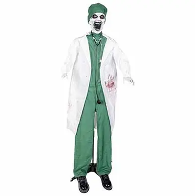 [888602] CO&TR HALLO. SKELET DOKTER TEXTIEL M/ANIMATIE 140X18XH180CM GROEN/WIT (IN.3AA)